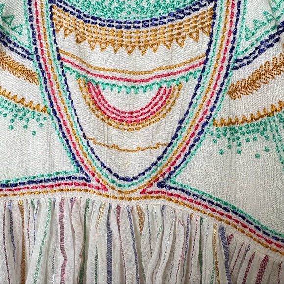Anthropologie Floreat Itzel Boho Embroidered Halter Top Shimmer Stripes Tassels - Picture 4 of 8